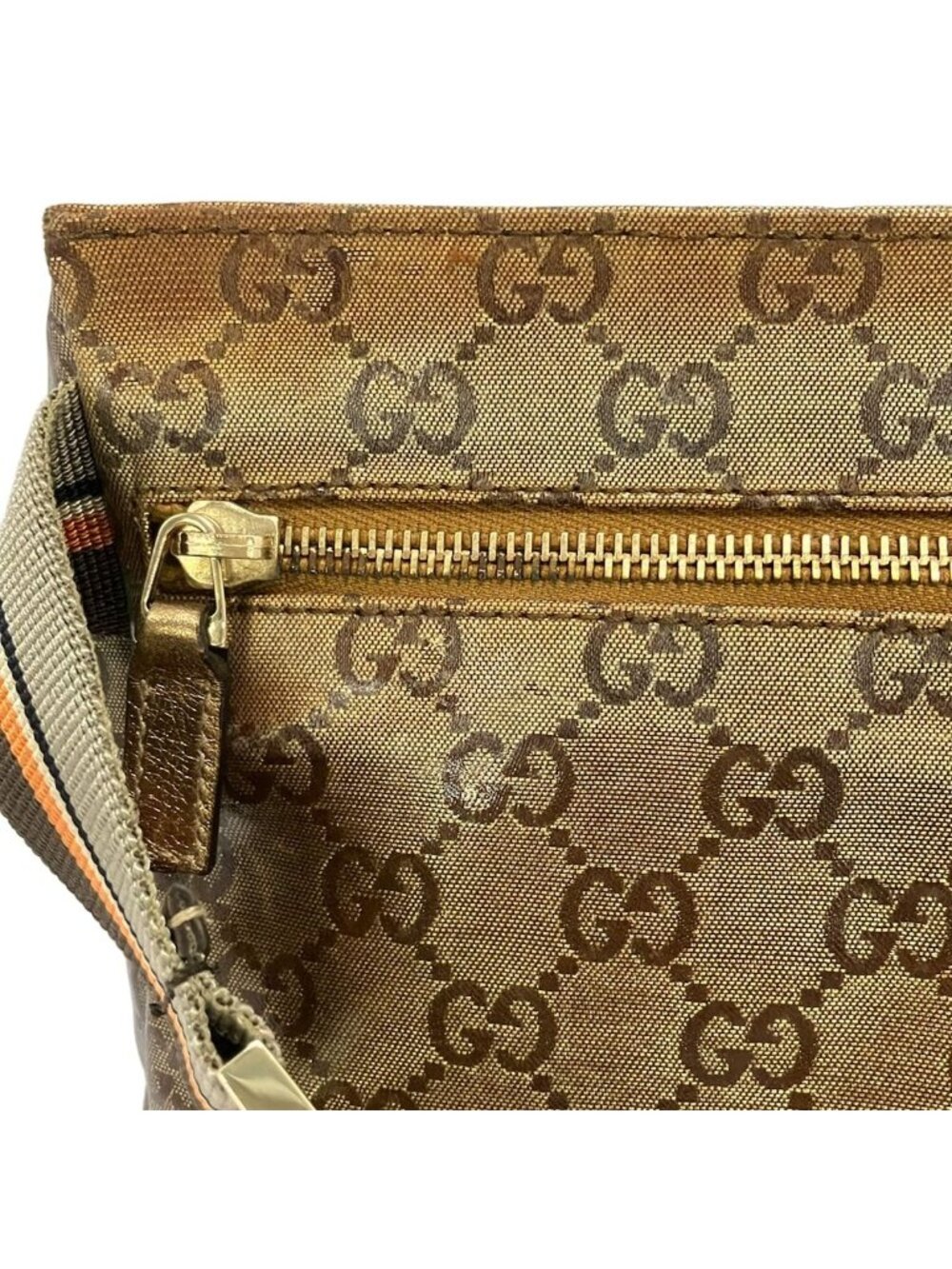 Gucci Waist Pouch Crystal GG Gold Leather - Picture 11 of 13